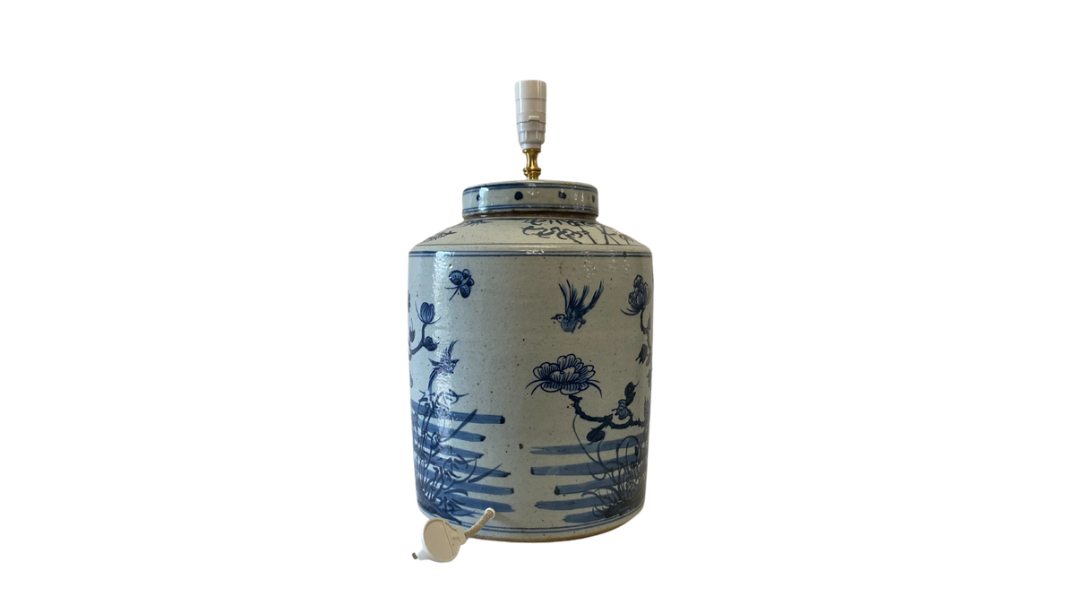 Blue & White Peony Bird Lamp Base Magnolia Interiors Australia