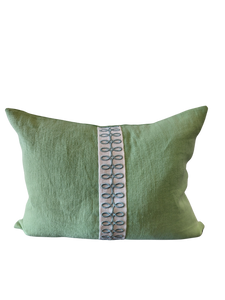 Magnolia Green Linen Loop Trim Cushion 45cm x 60cm