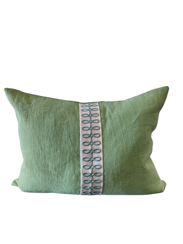 Magnolia Green Linen Loop Trim Cushion 45cm x 60cm