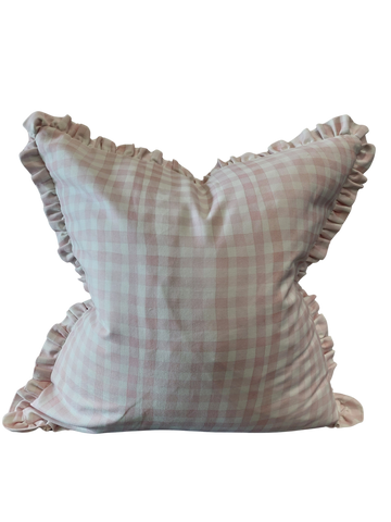 Magnolia Ruffled Pink Check Cushion 60cm x 60cm