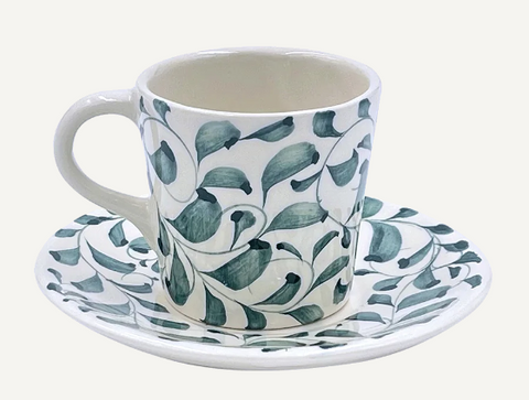 Green Scroll Espresso Cup and Saucer