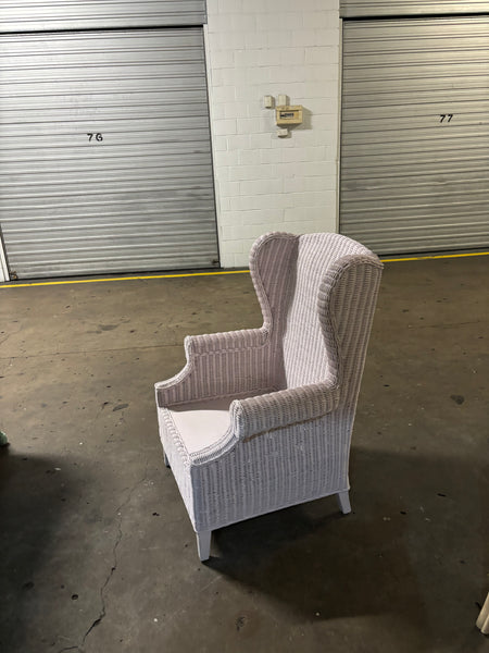 Pink Rose Rattan Wing Chair (No Seat Cushions)