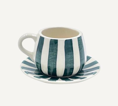 Green Stripes Coffee Cup and Saucer