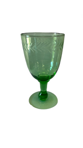 Magnolia Etched Green Wine Glass