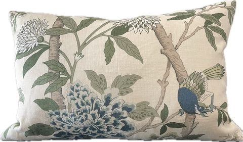 Magnolia Songbird with Striped Back Cushion 40cm x 60cm