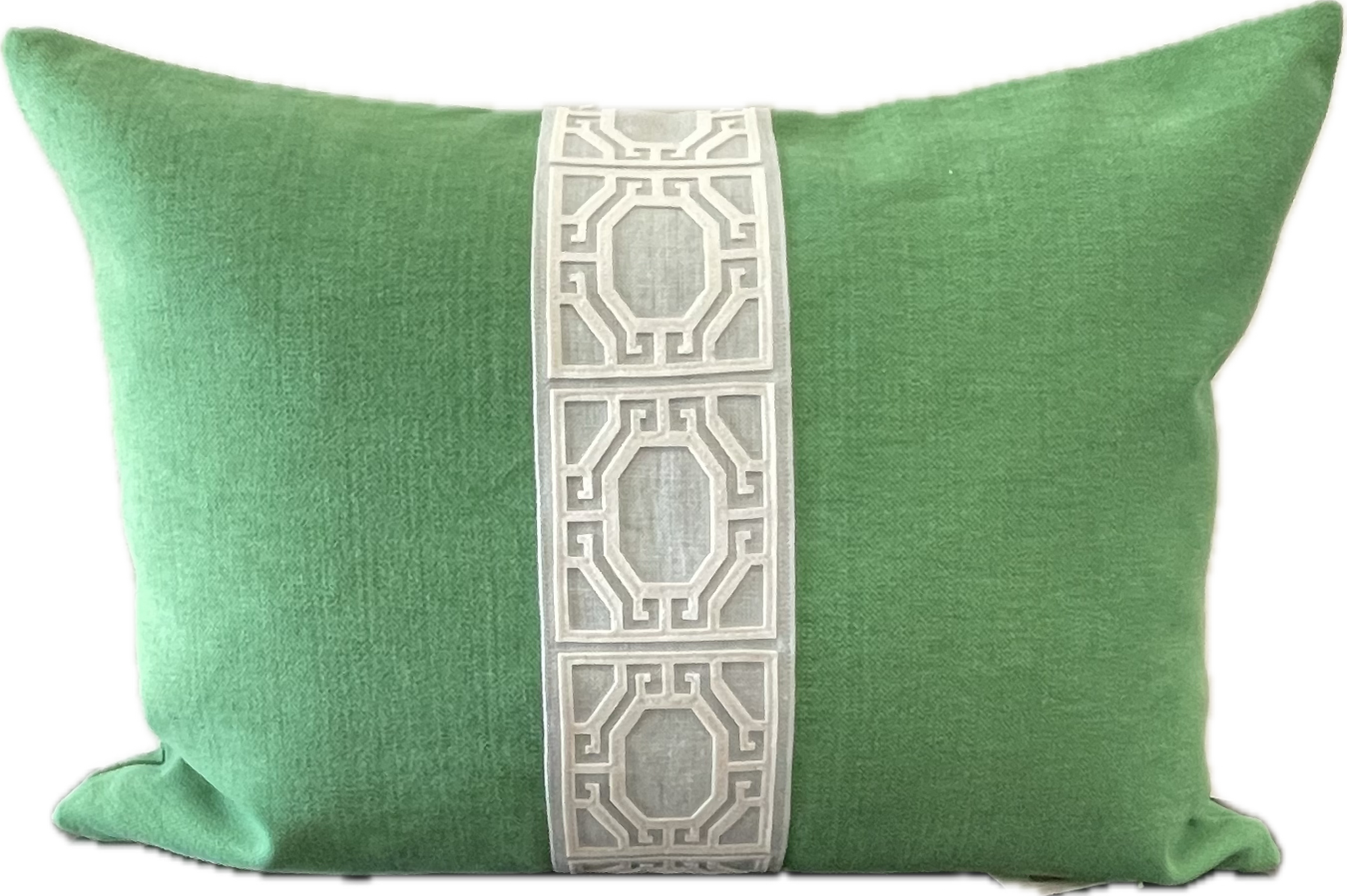 Magnolia Applique on Green Linen Cushion 45cm x 60cm