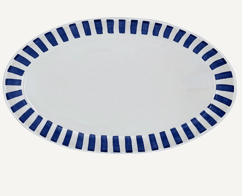 Large Navy Blue Stripes Oval Platter