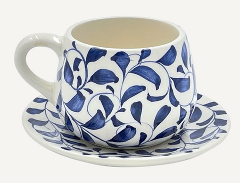 Navy Blue Scroll Coffee Cup and Saucer