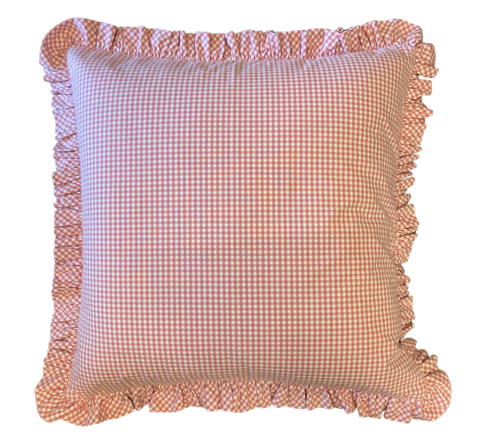 Pink Gingham Ruffle Cushion 65x65cm