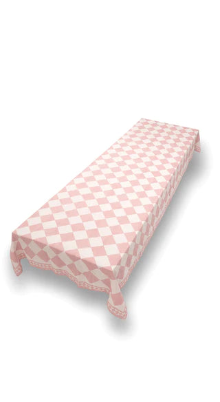 Pink Check Linen Tablecloth