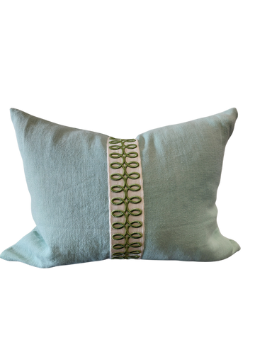 Magnolia Sea Foam Linen Loop Trim Cushion 45cm x 60cm