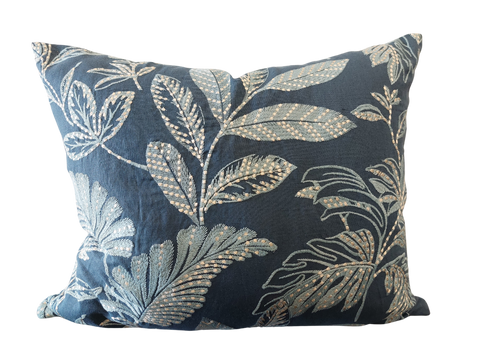 Magnolia Embroidered Blue Leaf Cushion 50x60cm