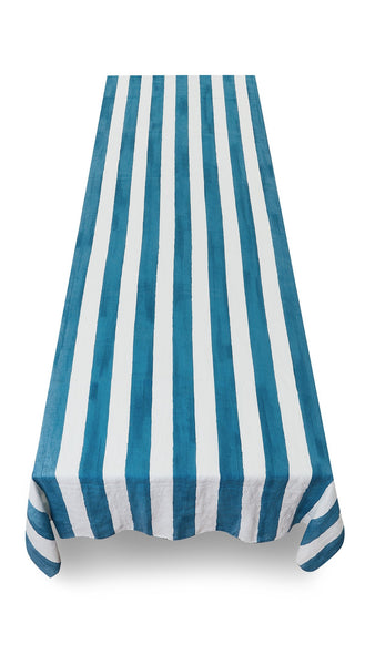 Blue Striped Linen Tablecloth