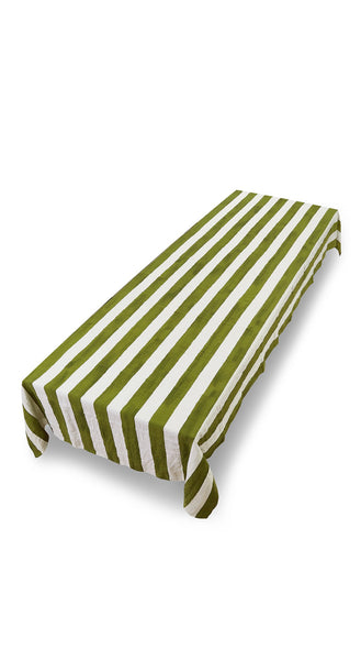 Green Striped Linen Tablecloth