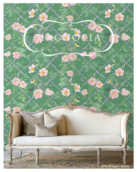 Magnolia Treillage Wallpaper