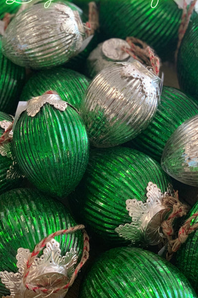 Green Ribbed Egg Christmas Decoration